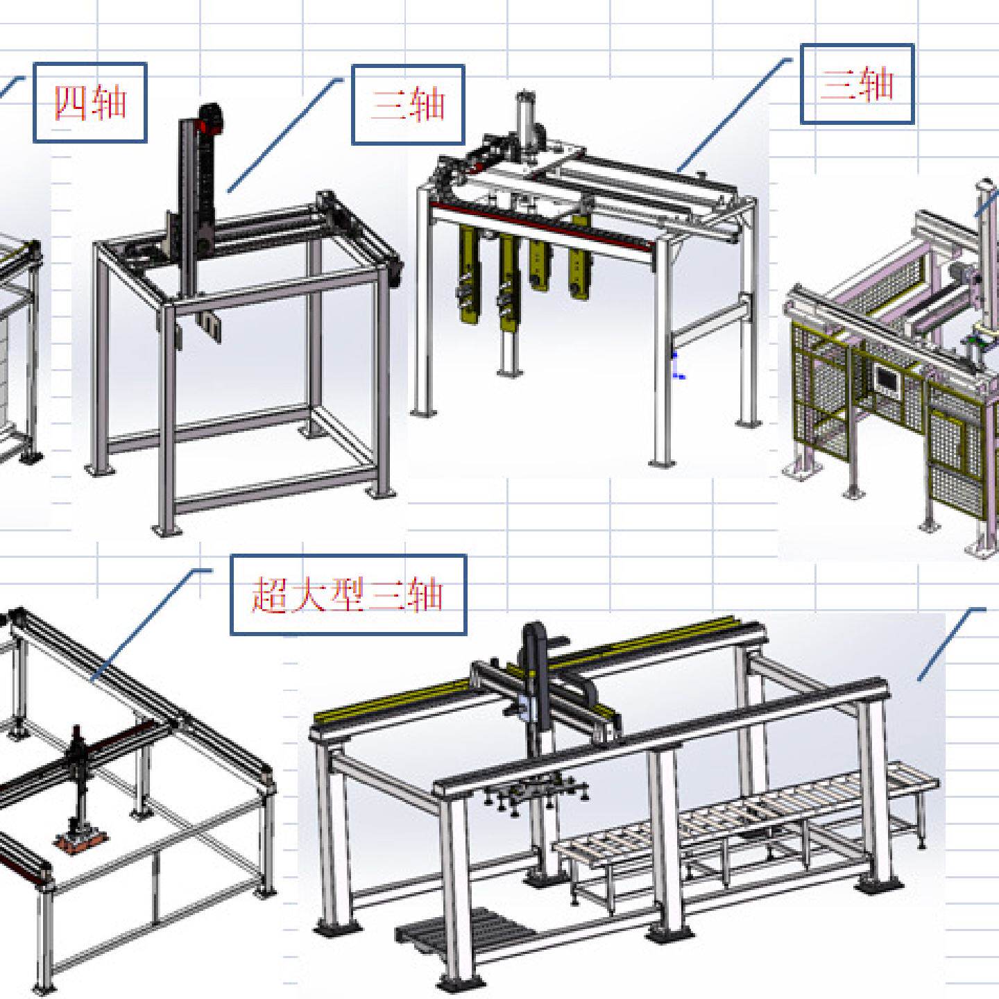 6套龙门桁架机械手龙门码垛搬运机器人大型桁架码垛机械手3d图纸