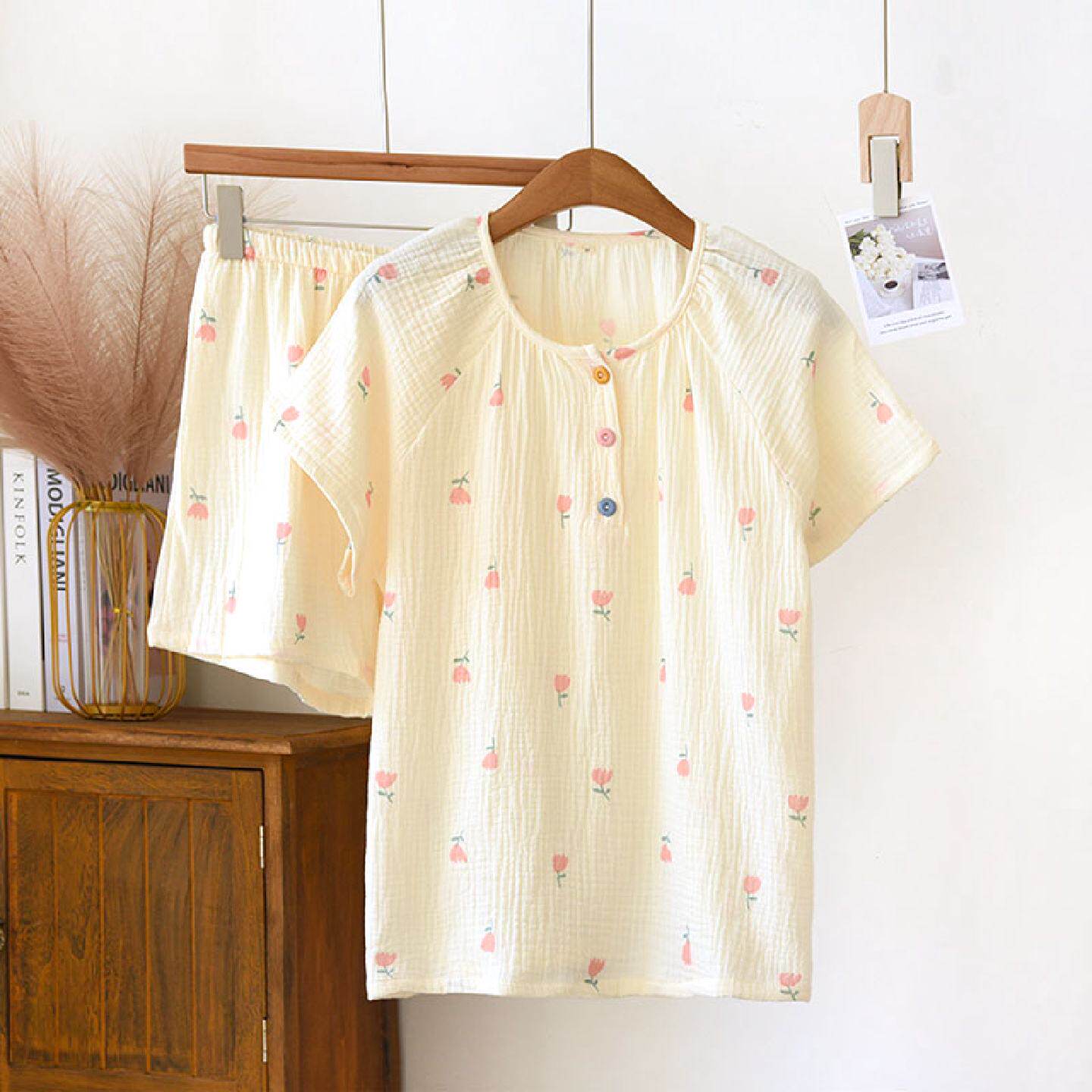 甜美夏季短袖短裤纯棉纱布睡衣女夏天2025年新款家居服套装小个子