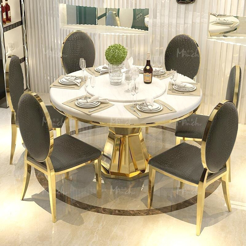 轻奢不锈钢新款大理石餐桌家用z餐桌椅吃饭大桌子带转盘圆餐桌家