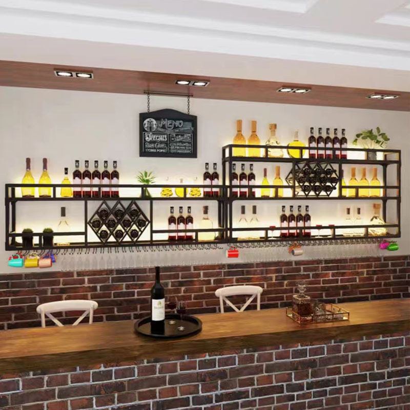 酒吧灯光酒架壁挂吧台酒柜墙上展示架倒挂杯架饭店家用挂墙置物架
