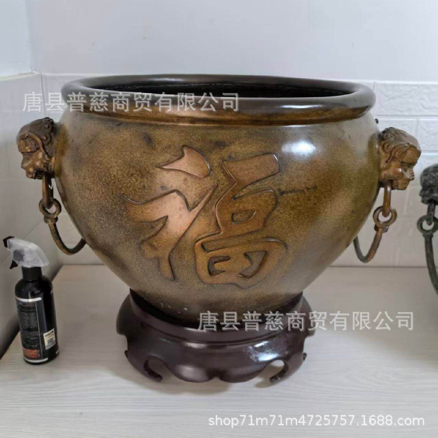 纯铜招财缸仿古大号铜缸庭院招财聚财铜缸家居装饰风水工艺品普慈