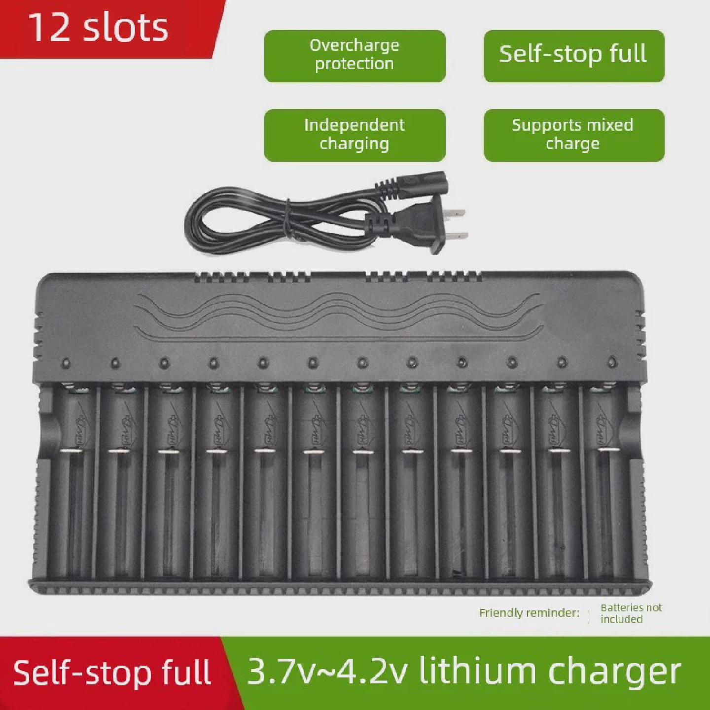 10槽18650通用快充智能8-12节4.2V充电器锂电池266501450018500用