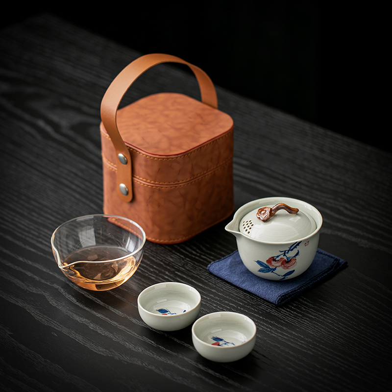 便携式旅行陶瓷茶具套装一壶二杯户外旅游出差泡茶器车载露营装备