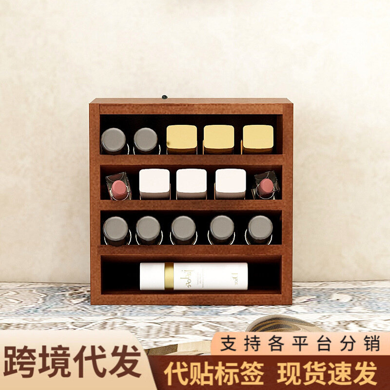 实木桌面置物架化妆品收纳盒梳妆台口红眉笔唇膏眼影小样整理多层