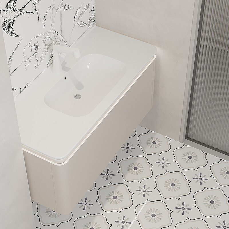 定制圆角浴室柜组合奶油风卫生间肤感一体盆洗脸盆洗手盆柜洗漱台