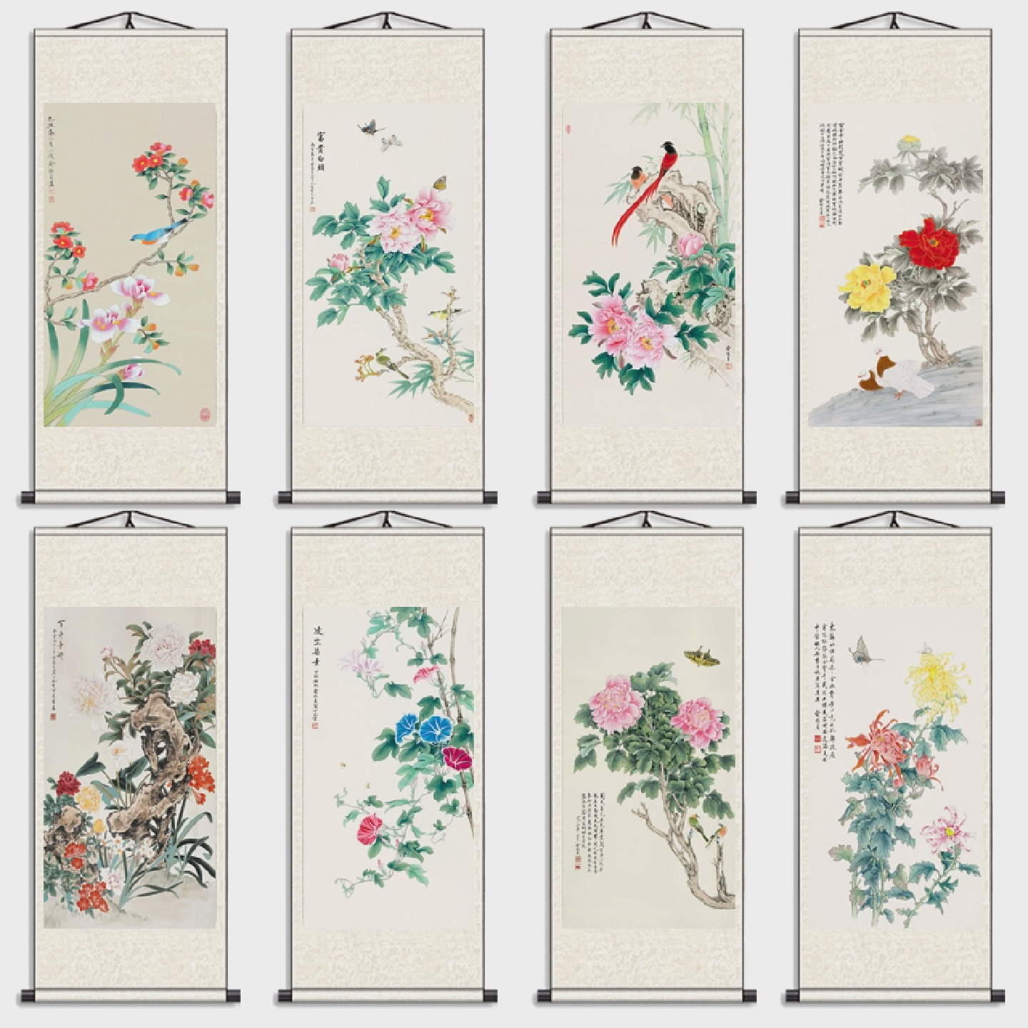 牡丹画国画俞致贞花开富贵图客厅竖版花鸟挂画卧室背景卷轴装饰画