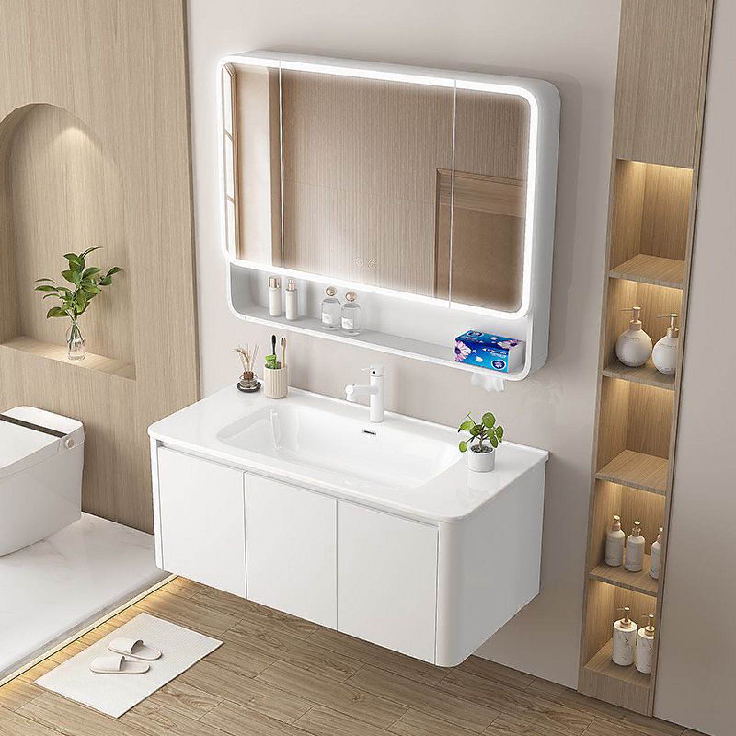 圆弧蜂窝铝加厚太空铝浴室柜一体陶瓷洗手盆柜组合洗脸化妆洗漱台