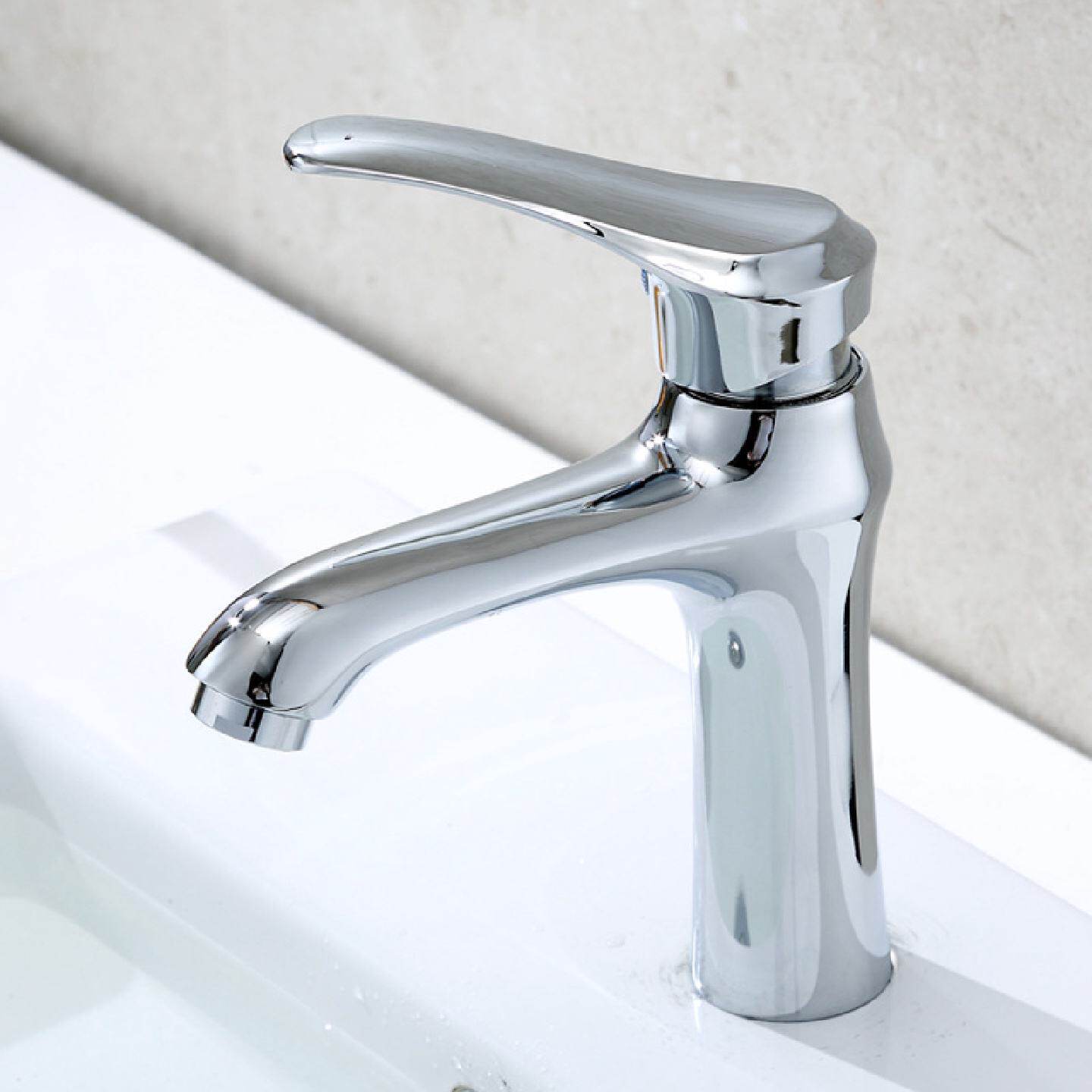 新款铜电镀冷热面盆水龙头火炬小白马单孔卫生间洗手盆冷暖混水阀