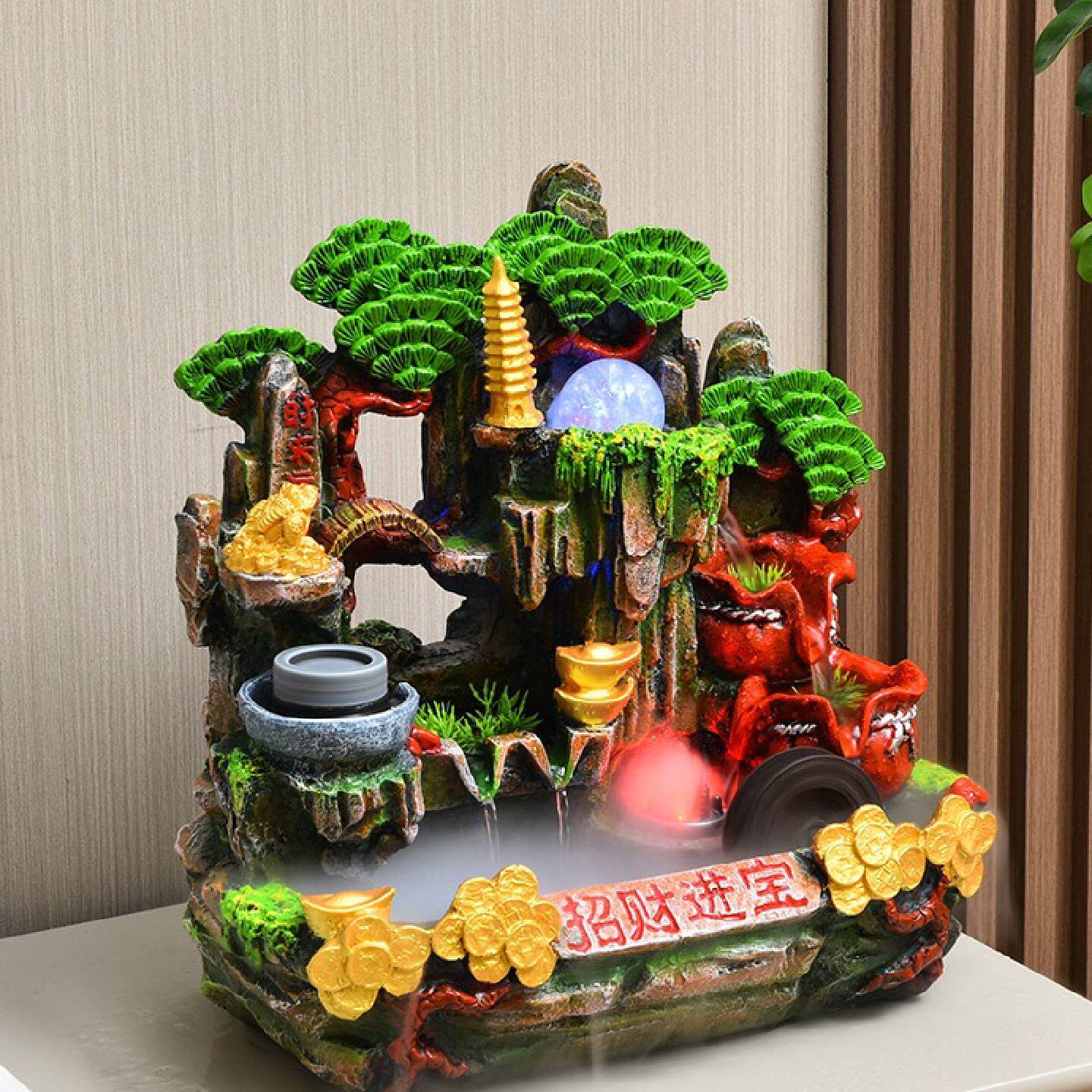 招财风水轮假山流水喷泉鱼缸循环水加湿器客厅乔迁开业装饰品摆件
