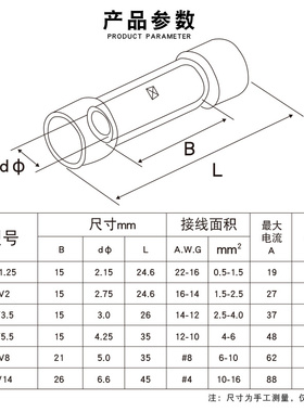 铜芯BV1.25  2  3.5 B5.5/8/14管形全绝缘中间接头连接器接线端子