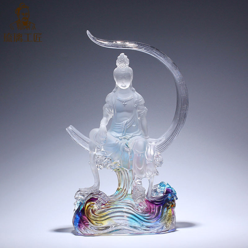 古法琉璃水月观世音菩萨像供奉风水佛像摆件观音菩萨客厅大气创意