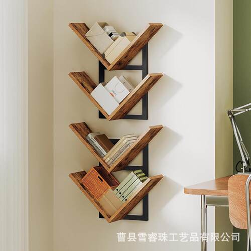 跨境壁挂式收纳架双层展示架浴室纸巾架实木书架背景墙壁展示架