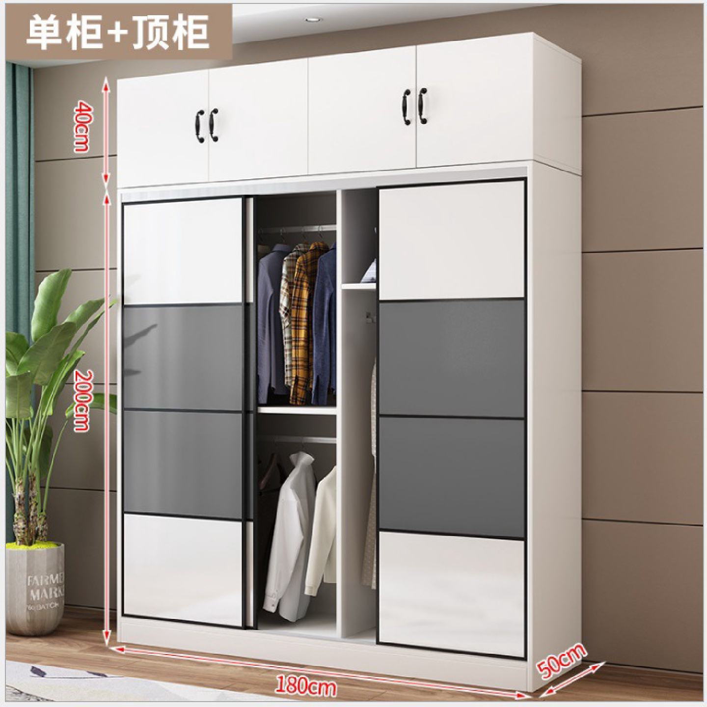 江西赣州木质衣柜简约家用卧室玻璃门衣帽间组合衣柜衣橱厂家定制