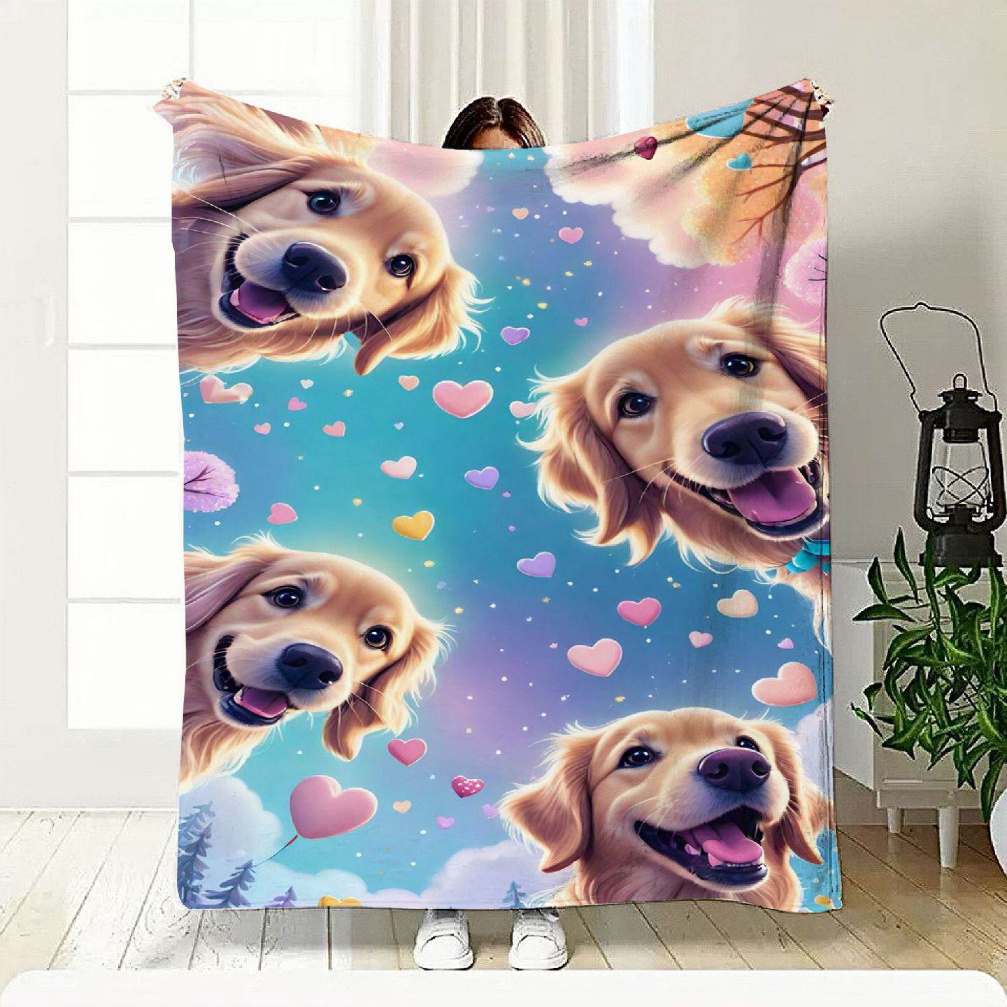 跨境直供热卖动物小狗印花毛毯被法兰绒空调办公室午睡盖毯午休毯