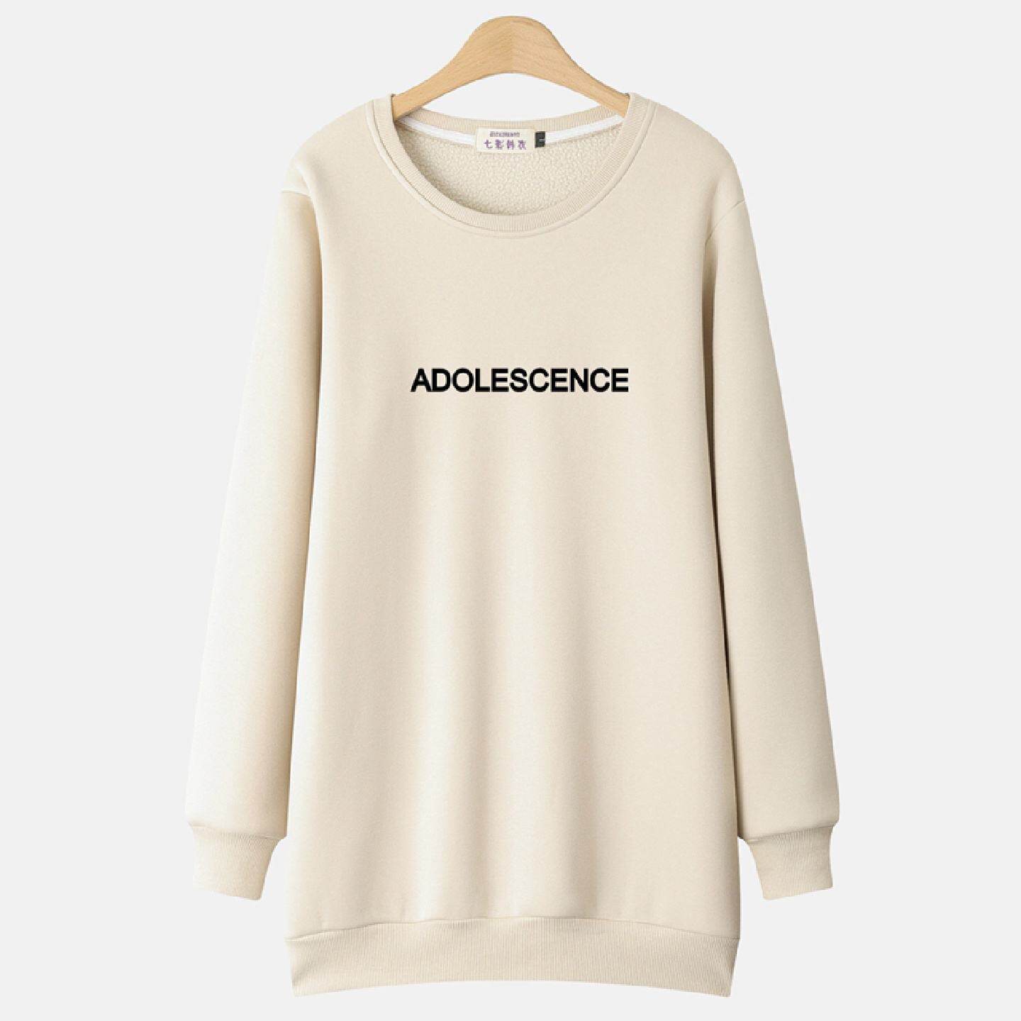 春秋中长款圆领卫衣女2025年新款薄款加厚大码上衣宽松套头外套潮