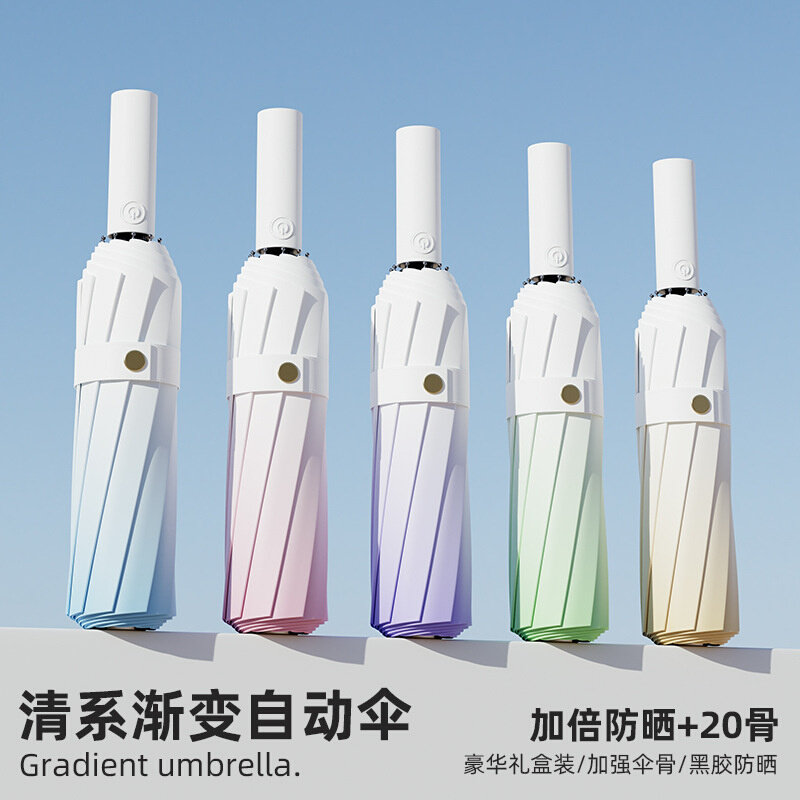 全自动渐变太阳伞女黑胶防晒遮阳伞加大加固抗风晴雨两用伞遮阳伞
