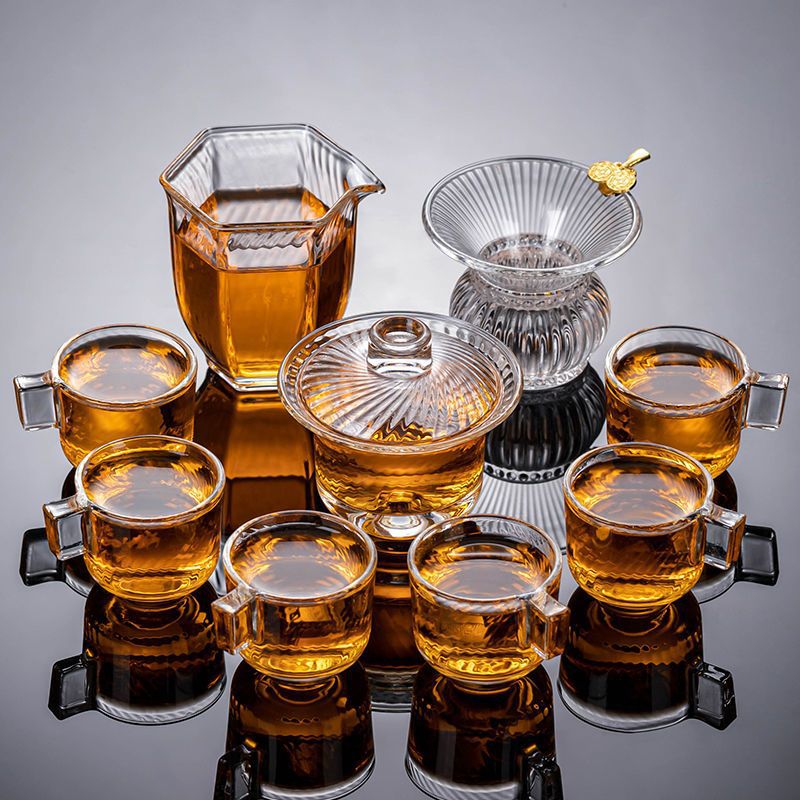 透明玻璃茶具套装家用客厅办公室加厚功夫茶杯简约泡茶壶小套
