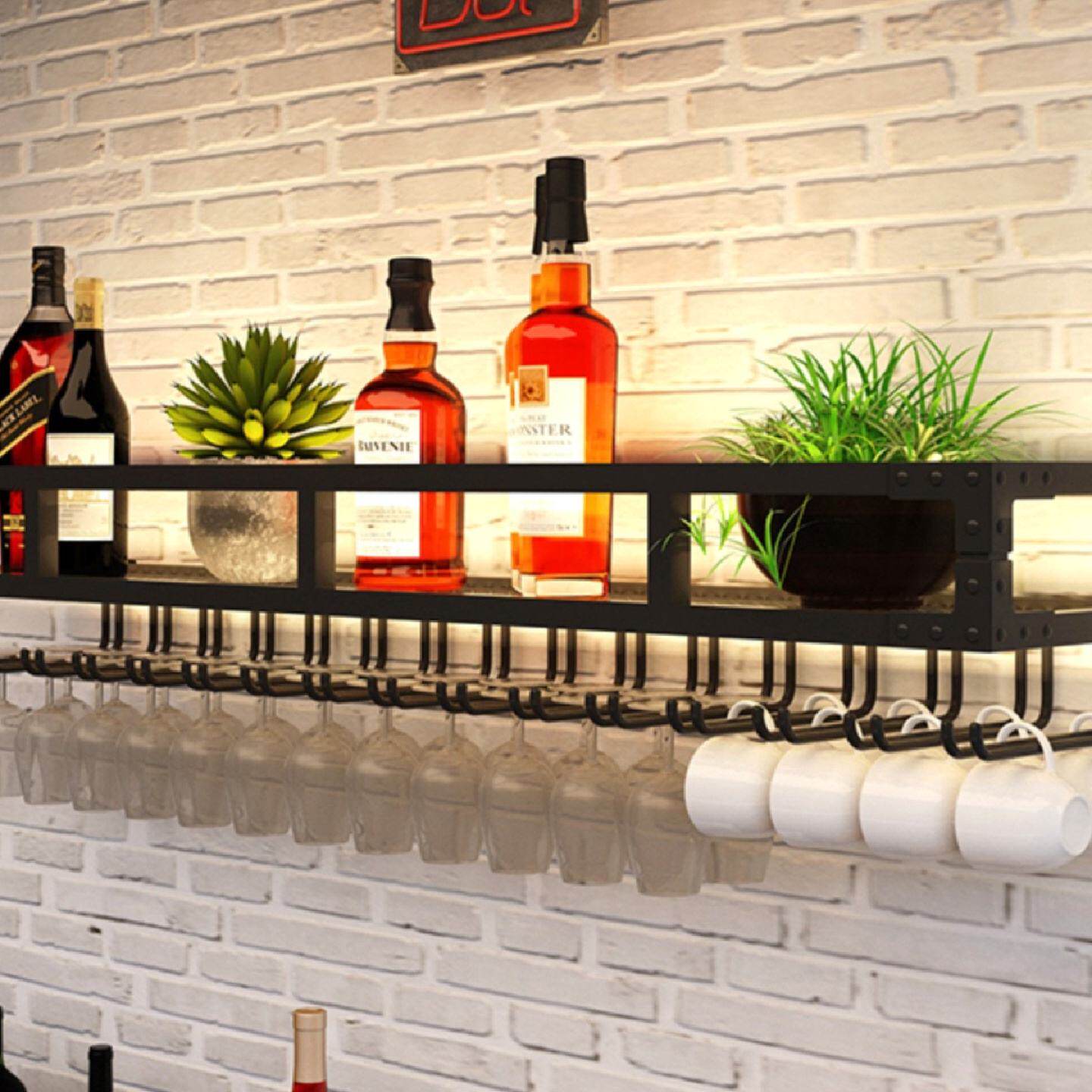 酒吧壁挂式酒架吧台墙上吊架红酒杯倒挂餐厅悬挂酒柜置物架酒杯架