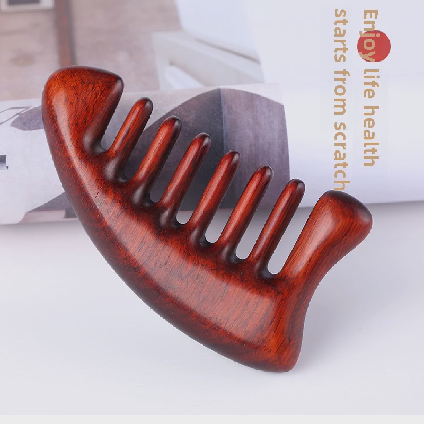 天然紫檀木头部身体经络乳腺颈椎按摩木梳头疗五指圆珠齿刮痧整木