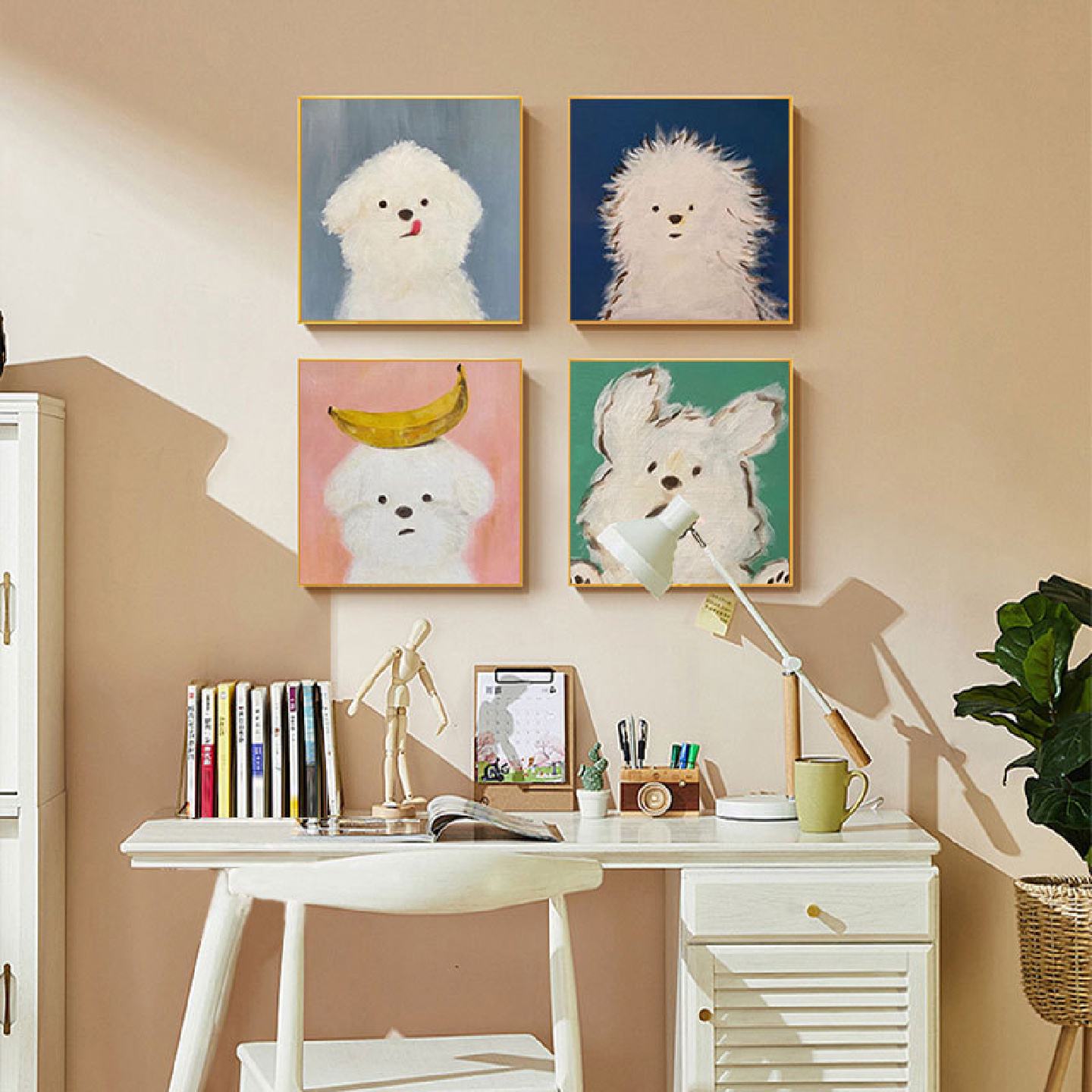 北欧ins风客厅装饰画卡通动物儿童卧室挂画玄关画高级感过道壁画