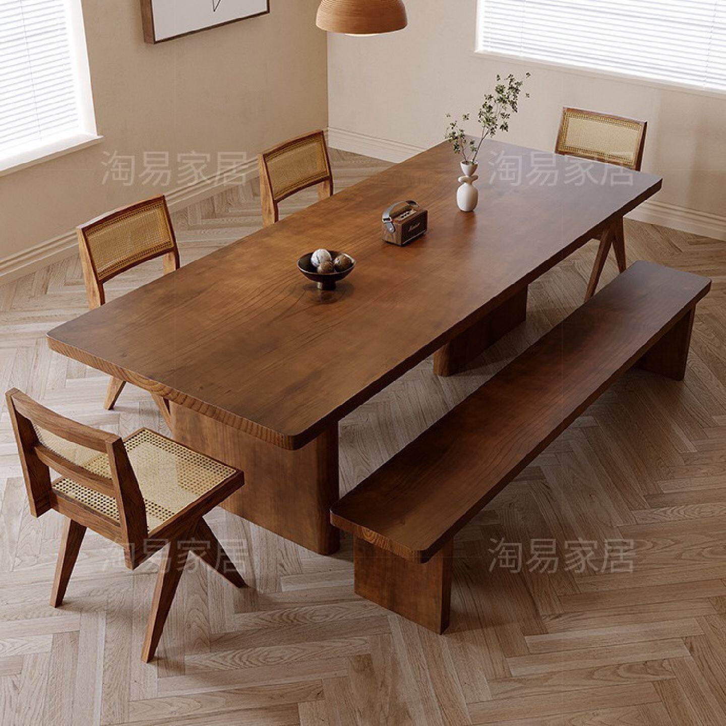 北欧全实木餐桌椅子一套原木长条桌工作台家用小户型餐书一体饭桌