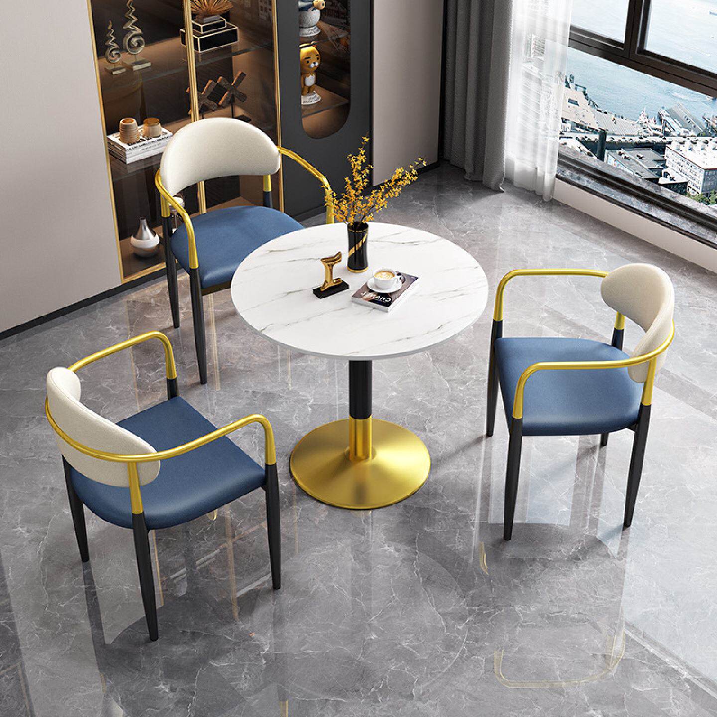 岩板轻奢会客洽谈接待小圆桌椅组合售楼处简约现代休闲谈判桌椅子