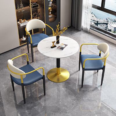 岩板轻奢会客洽谈接待小圆桌椅组合售楼处简约现代休闲谈判桌椅子