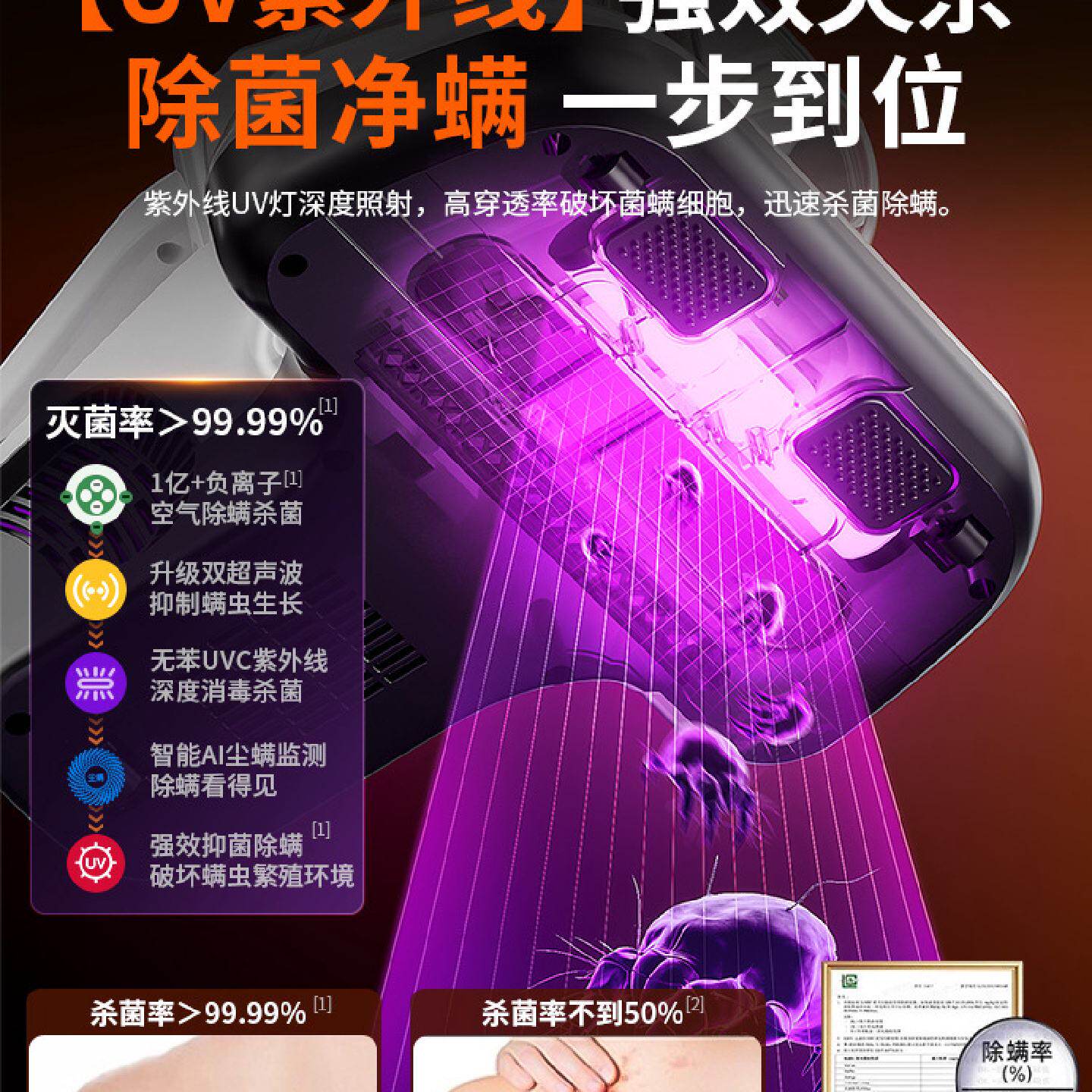 无线除螨仪床上家用吸尘器紫外线杀菌机二合一吸猫毛螨虫神器国补