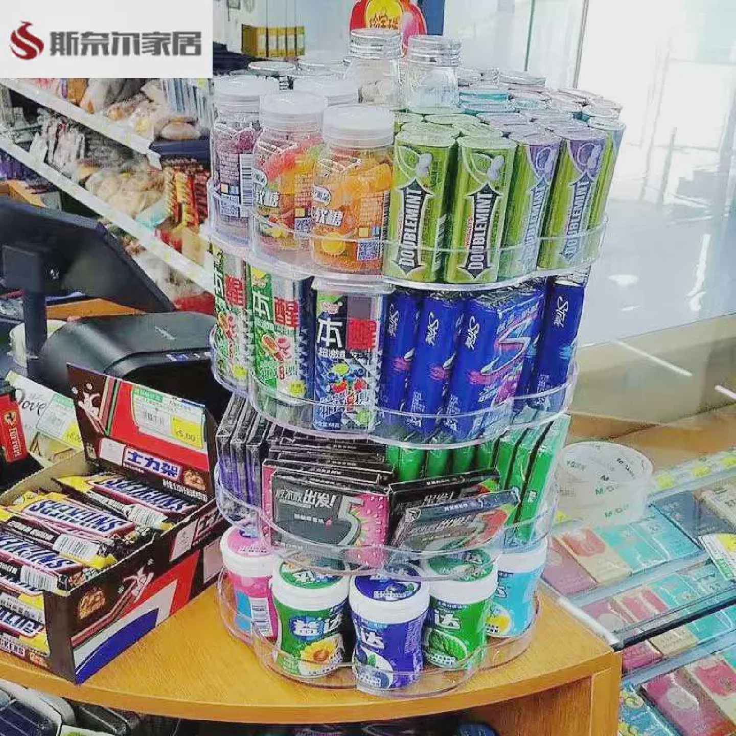 便利店旋转陈列架口香糖展示架超市旋转多层架子化妆品药店展示架