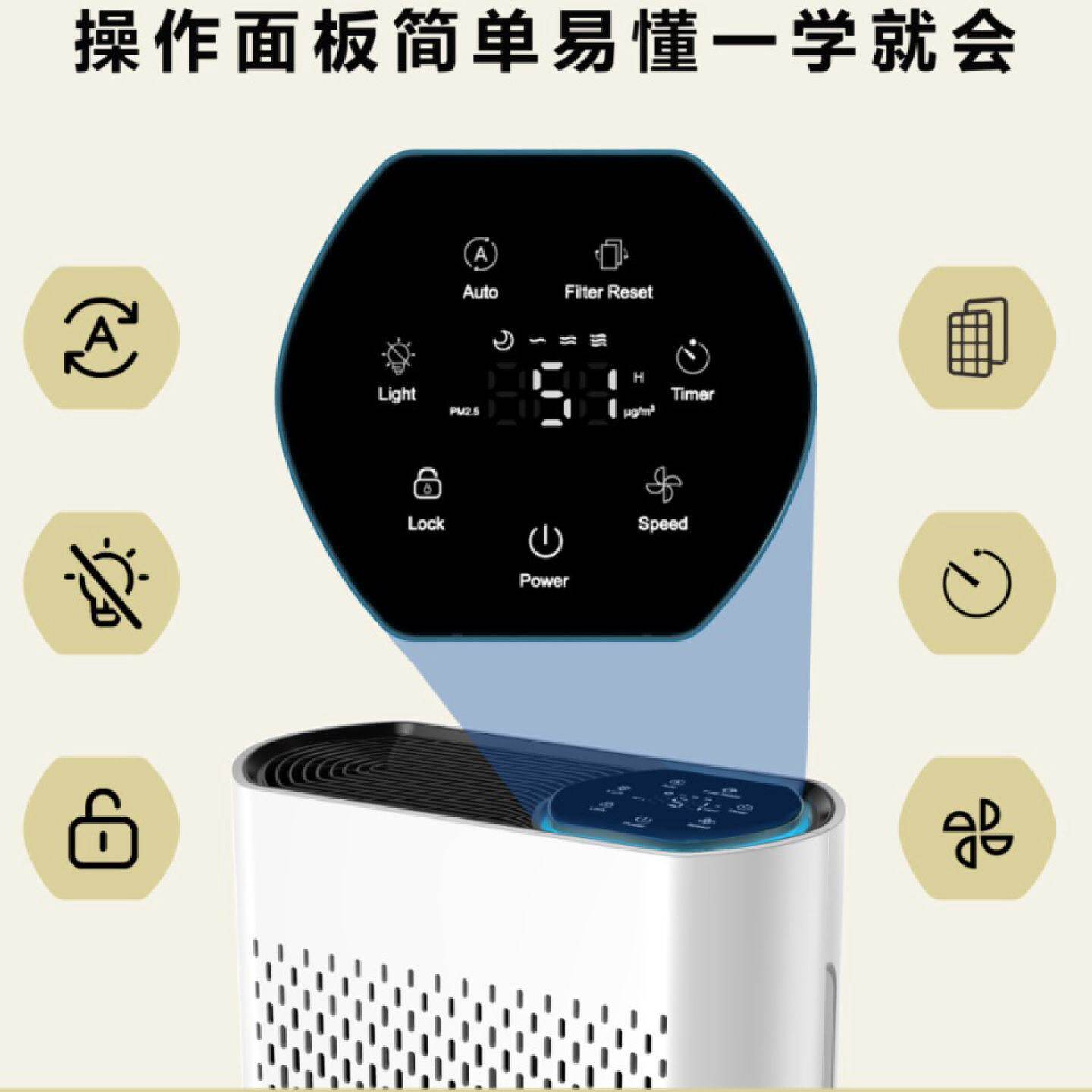 空气净化器家用除甲醛神器办公室智能消毒去烟味HEPA跨境热卖桌面