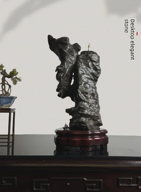 太湖石饰品天然原石配底座灵璧石客厅饰品办公室奇石饰品小饰品