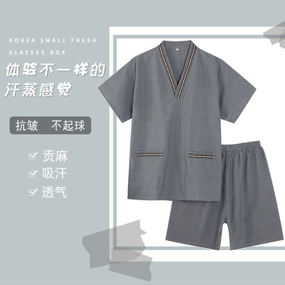 汗蒸服女款贡麻情侣桑拿服浴衣洗浴男大码按摩足疗服套装家居睡衣