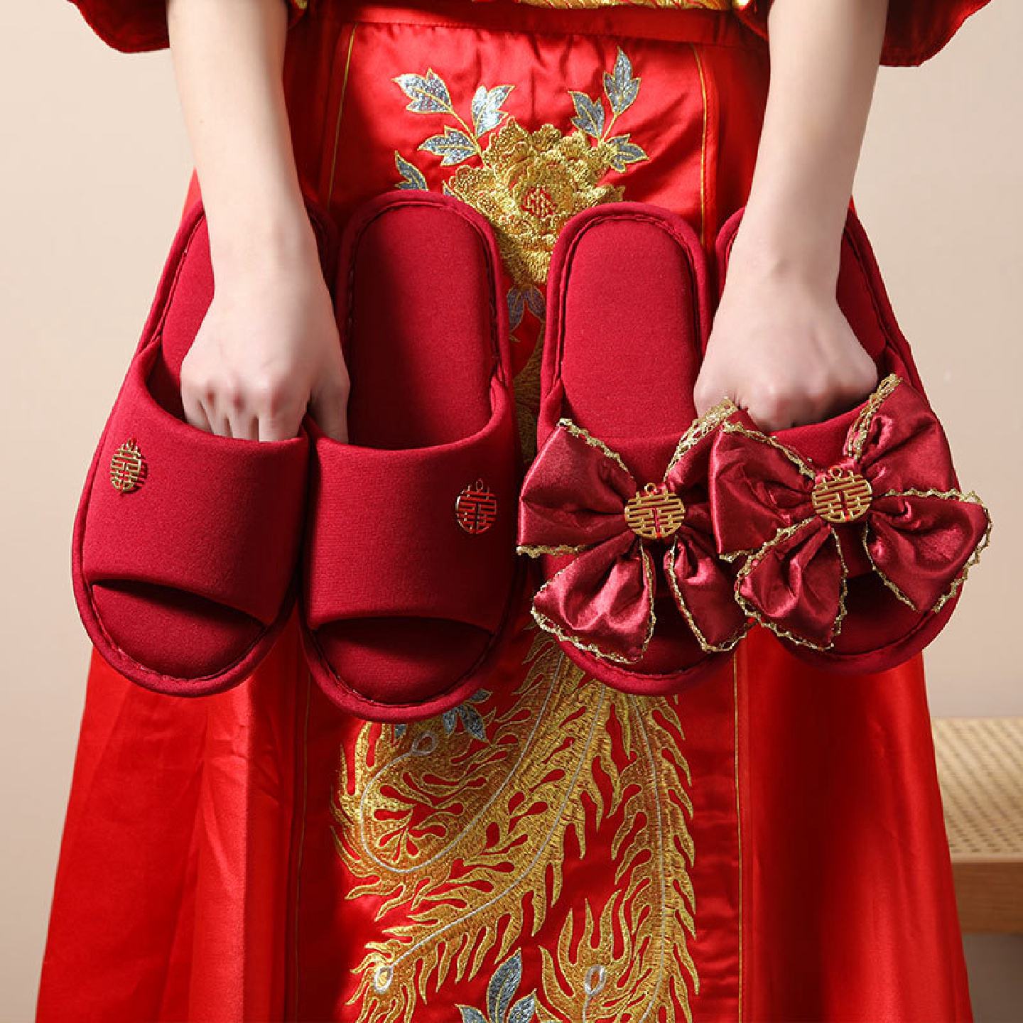 结婚拖鞋高级感夏季喜庆红色一对喜字情侣居家用婚礼新娘陪嫁拖鞋