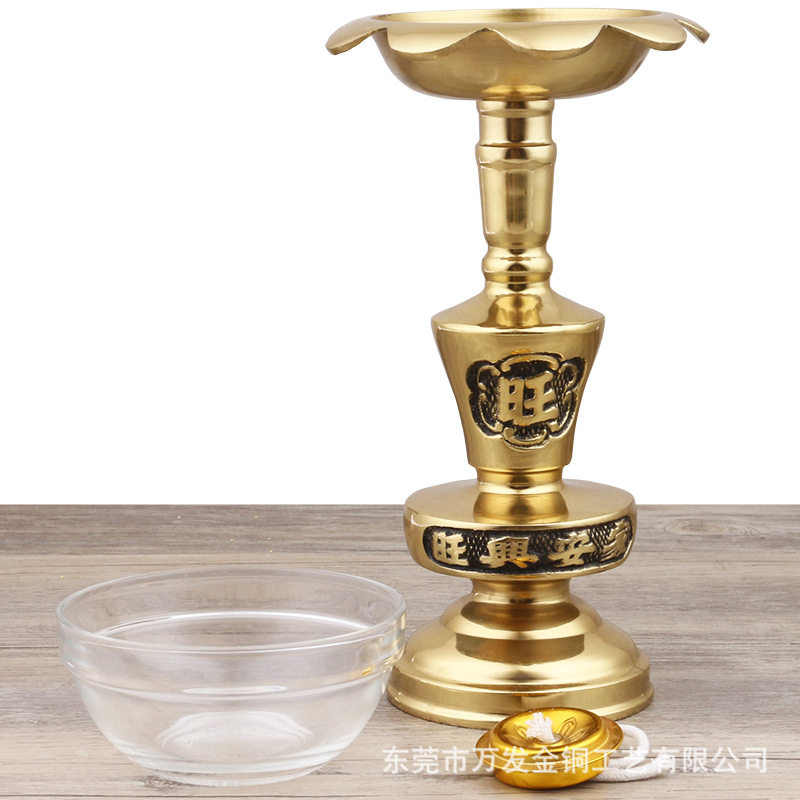 黄铜蜡烛台摆件玻璃碗酥油灯供奉厂家批发供佛用品插蜡烛座台佛具