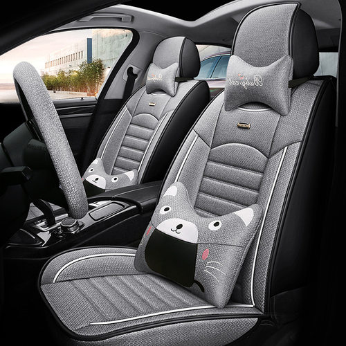 汽车坐垫全套五座四季通用新款全包围亚麻布艺座垫小车车垫座套