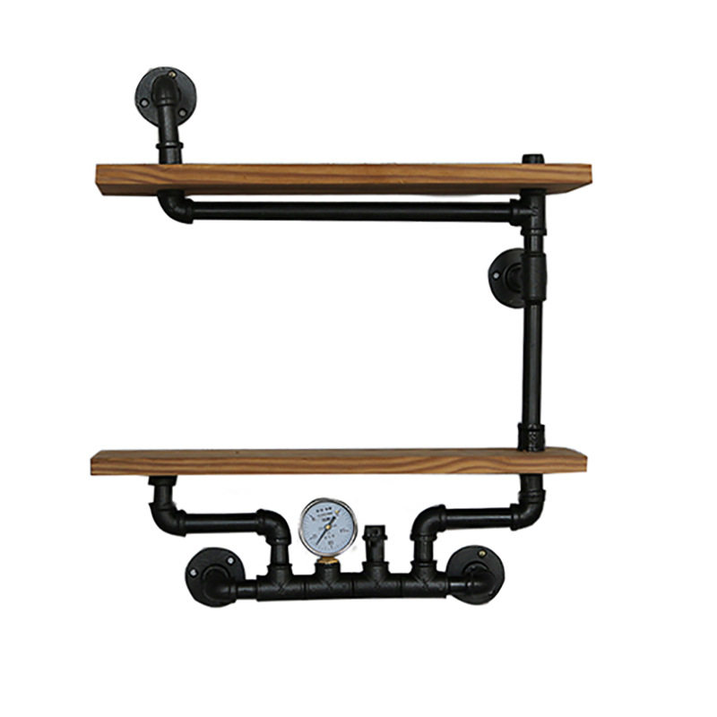 实木工业风铁艺复古水管置物架墙上装饰架子书架铁艺置物架悬挂书
