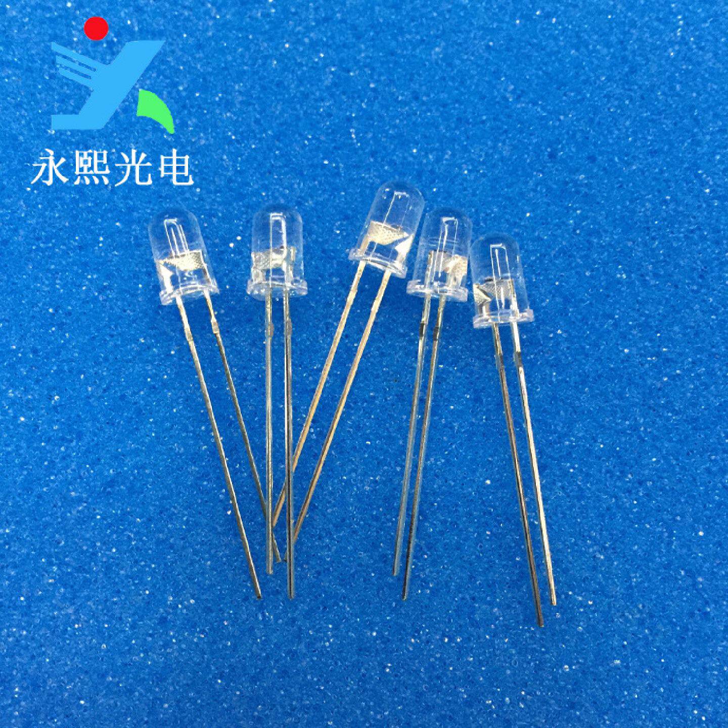 5MM蓝色长脚灯珠F5白发蓝led灯珠发光二极管超高亮蓝光蓝灯