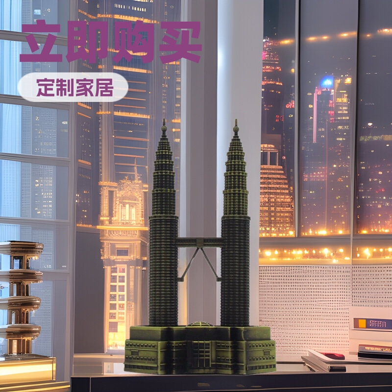 新款双子塔金属模型工艺摆件创意家居欧式复古办公桌面小饰品厂家
