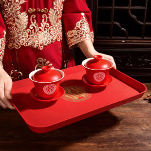 女方陪嫁用品 2024年结婚婚庆喜碗敬茶杯子改口喜杯对杯对碗筷套装