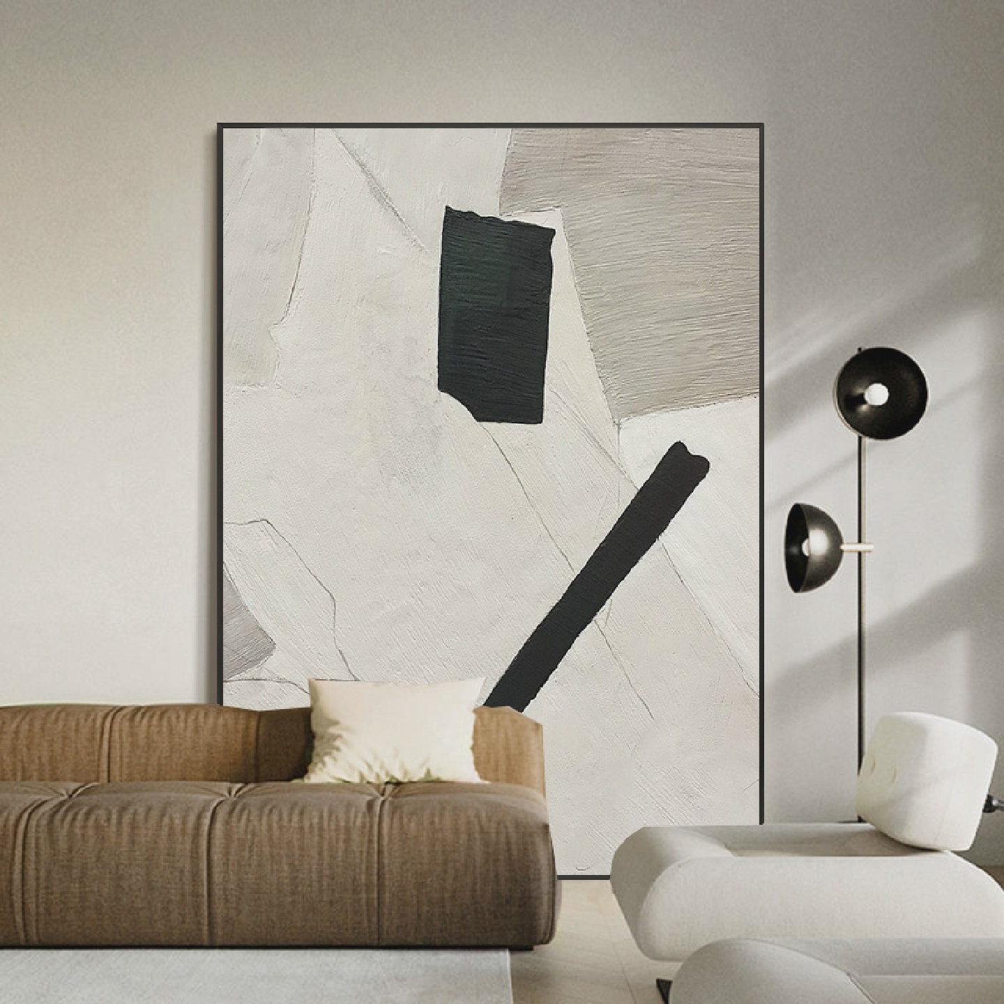 简艺手绘抽象油画侘寂风客厅装饰画现代简约玄关落地大幅挂画定制