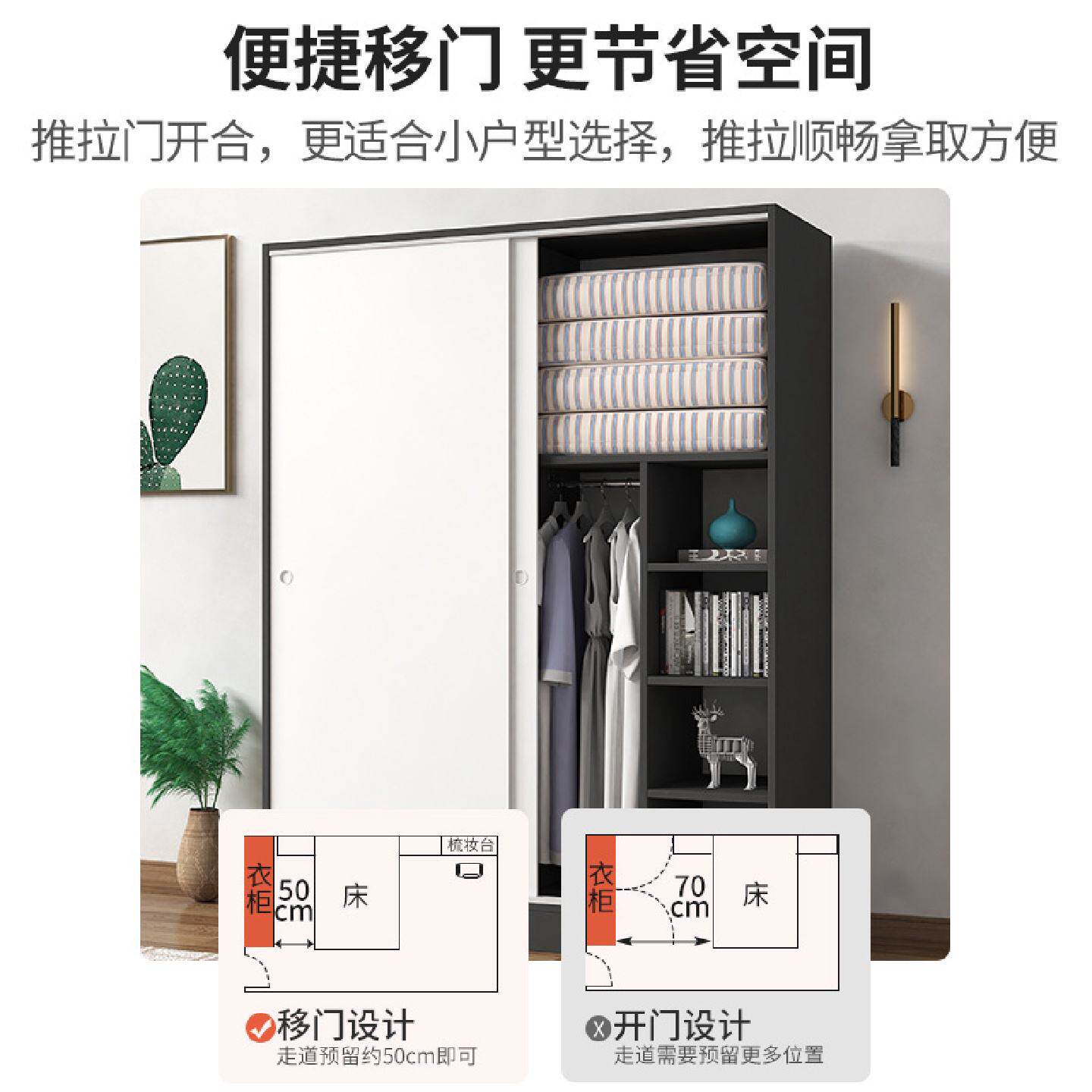 批发推拉门衣柜家用卧室出租房屋用简易组装小户型1米木质衣柜子