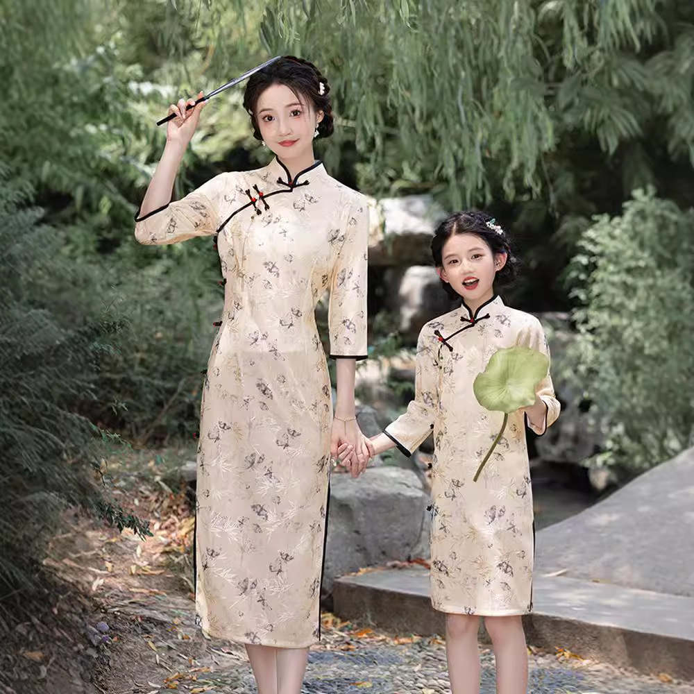 新中式女童亲子装母女改良旗袍2024春秋新款中国风儿童连衣裙古风