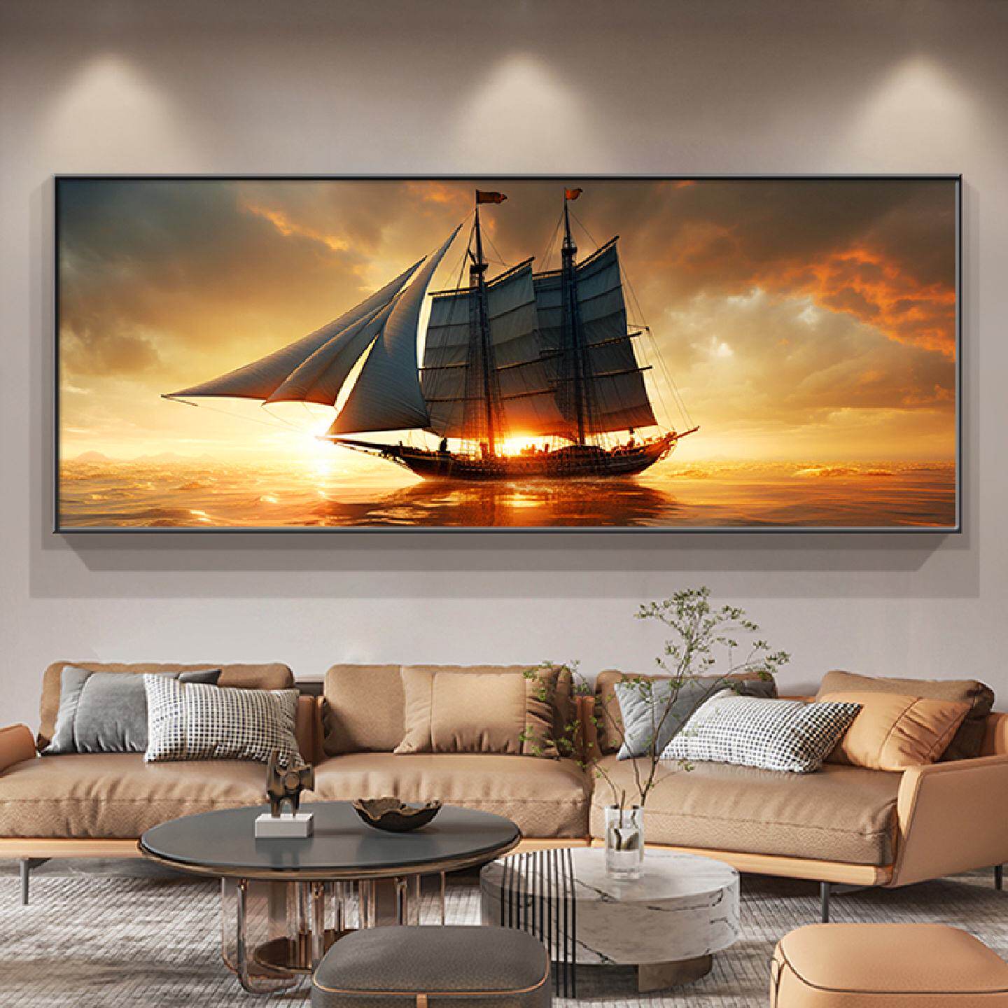 一帆风顺客厅装饰画现代简约沙发背景帆船壁画2026新款餐厅挂画