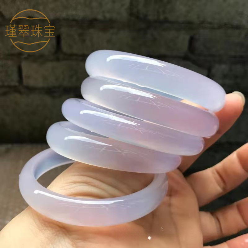 A玉髓手镯冰种淡紫罗兰细条女款香芋奶茶少女玛瑙玉石镯子批发