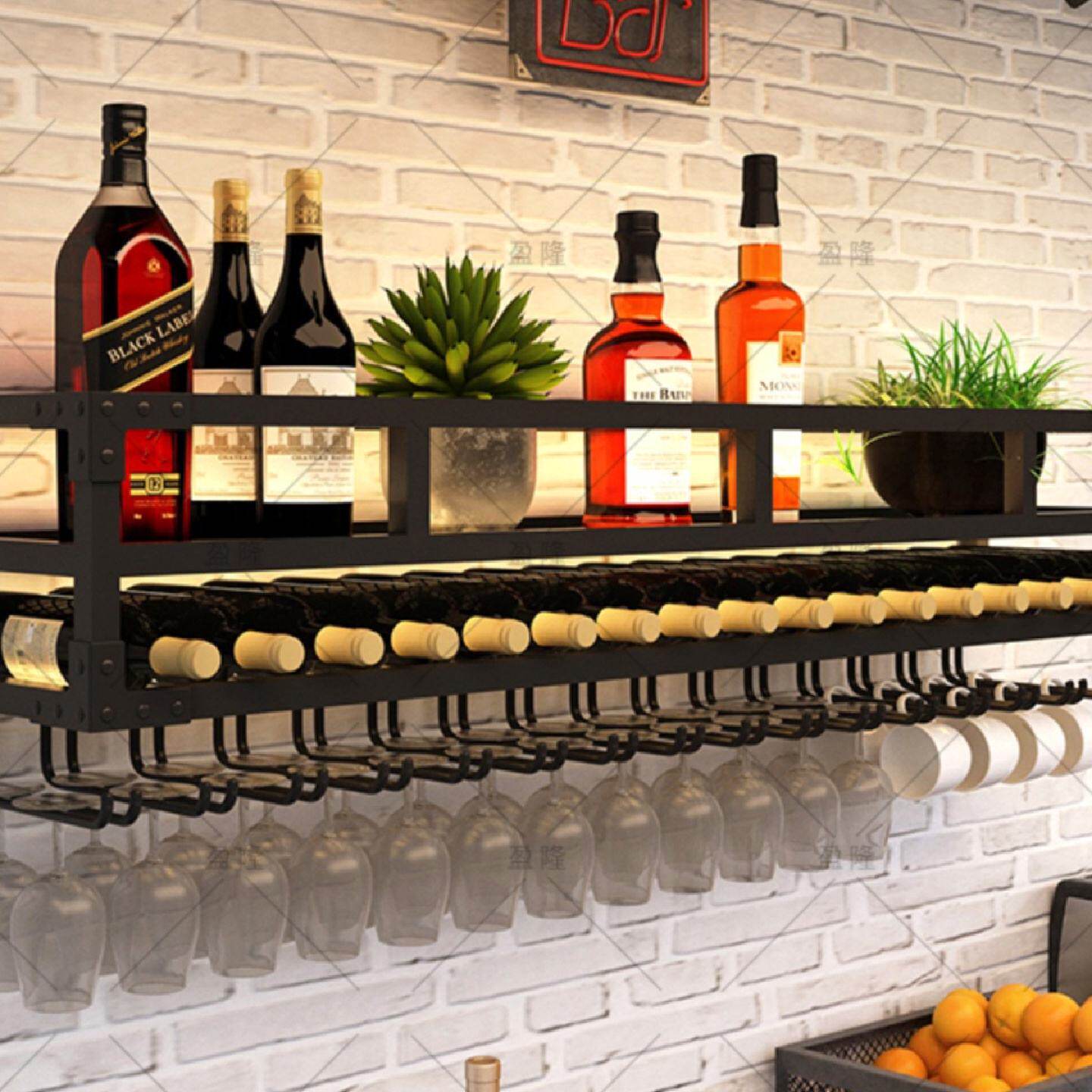 酒吧壁挂式酒架吧台墙上吊架红酒杯倒挂餐厅悬挂酒柜置物架酒杯架