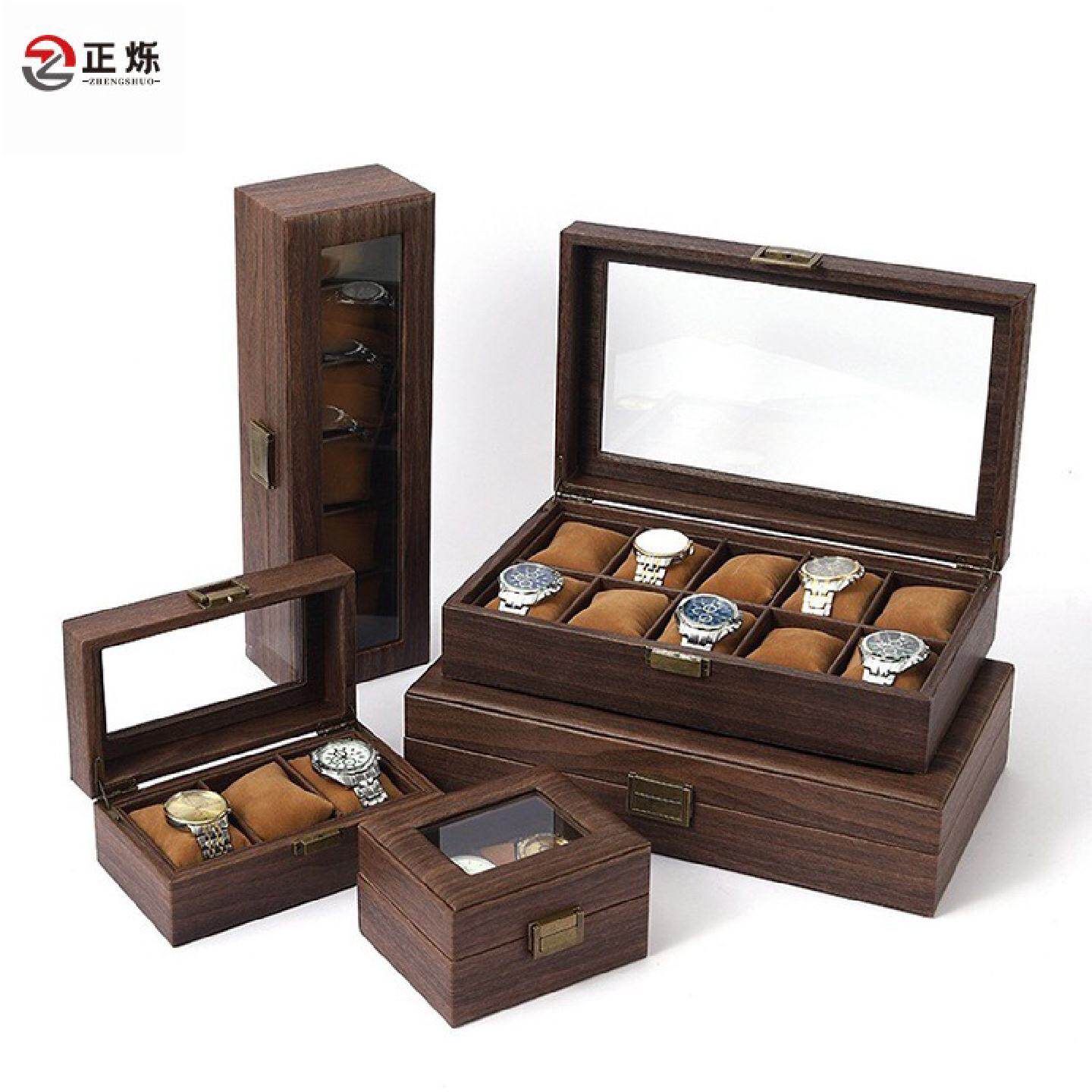 复古木纹PU皮手表盒木质首饰礼品包装盒跨境热卖手表收纳盒表盒