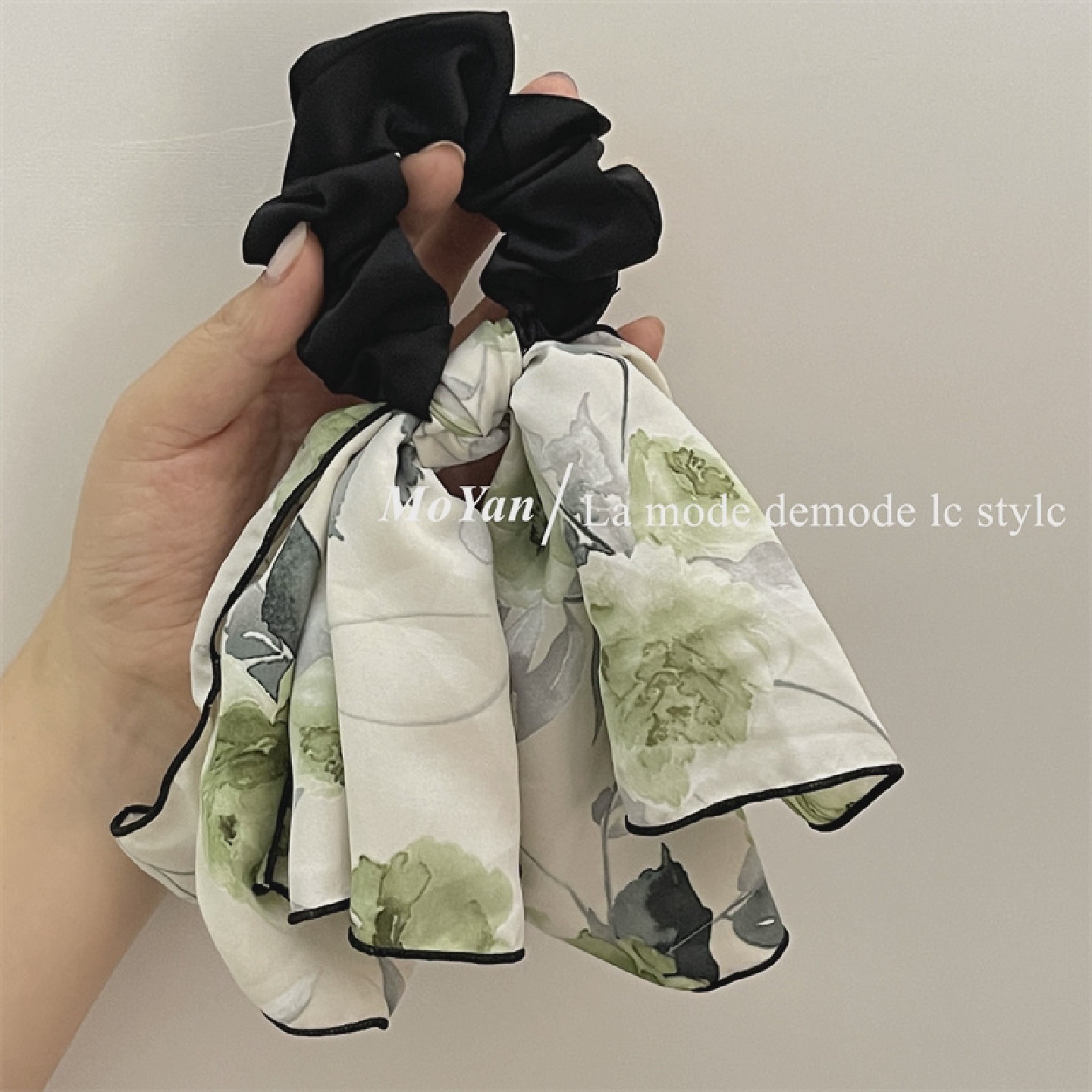 绿茵长夏~优雅油画碎花大肠发圈森系荷叶边小众设计发绳飘带头绳