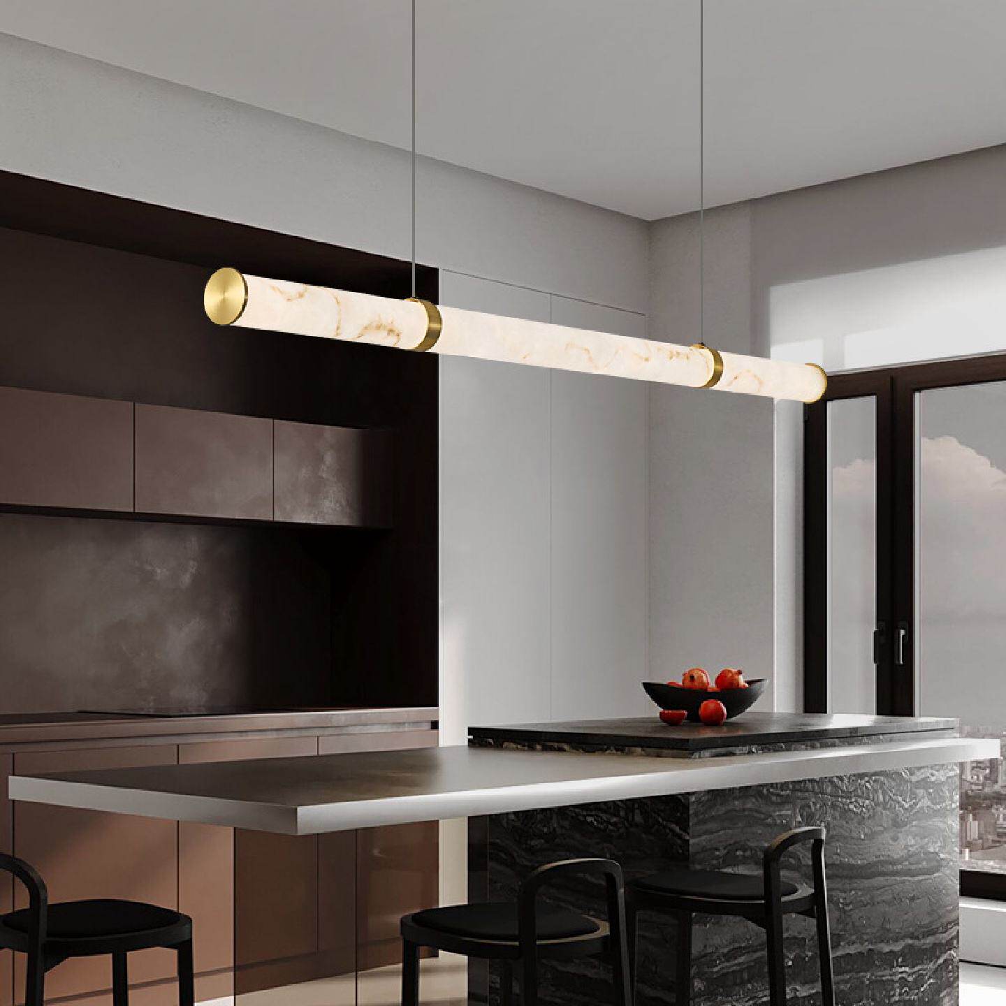 餐厅吊灯意式极简现代简约仿云石餐桌吧台轻奢岛台一字长条灯具