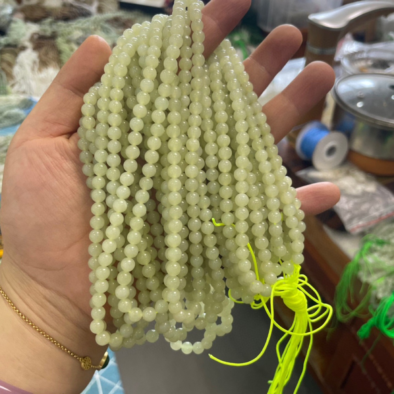 和田玉 青海料和田玉黄口6mm108佛珠diy饰品和田玉项链手链送礼