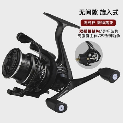 金鲨王路亚轮双摇臂纺车轮微物浅线杯金属鱼轮渔线轮鱼线轮渔轮